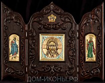 Икона-складень резн."Спас Нерукотворенный" с избр.св. и Троицей в навершии (М.З.КО)