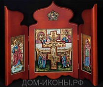 Икона-складень "Св. Распятие" со свв: Ангел, Наталия и Троицей в навершии (Б+З+С.М+З)