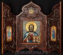 Икона-складень резн. "Господь Вседержитель" с избр.свв. и Троицей в навершии (М.З.КО)