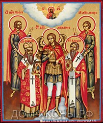 Икона "Собор Архангела Михаила со св. Фролом и Лавром, Модестом и Власием" (Л.З.10*12.КН)