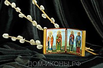 Икона-складень мал. "Свв. Николай Чуд., Пантелеймон, Косьма и Дамиан" (5,5*6.НЕ)