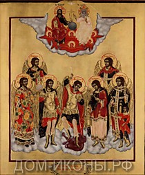 Икона "Собор Архангела Михаила" с Троицей Новозаветной в навершии (Л.С.28*33.Из)