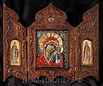 Икона-складень резн. "Пресвятая Богородица Казанская" со свв. Петр, Феврония и Троицей (М.З.КО)