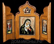 Икона-складень Пресвятой Богородицы "Умиление" со св: Николай, Серафим и Троицей в навершии