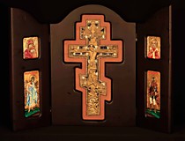 Икона-складень "Св. Распятие" со св: Богородица, Николай, Ангел, Иоанн (М+З.Б+З)
