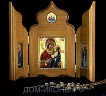Икона-складень Пресвятой Богородицы "Иверская" со свв: Дмитрий, Илия и Троицей (Б.З.9*10.КД.иЗ.оД)