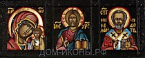 Икона-триптих "Господь Вседержитель, Богоматерь Казанская, Св. Николай Чудотворец" (К.З.13*5.оД)