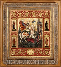 Икона "Святой Великомученик Георгий Победоносец" со св: Дмитрий, Сергий, Александр, Владимир