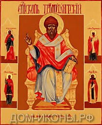 Икона "Св. Пр. Епископ Спиридон Тримифунский" со свв: Ангел, Иннокентий, Иоанн, Андрей (Л.17*21.ВА)