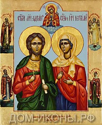 Икона "Свв. Мученики Адриан и Наталия" с избр.свв. (Л.З.17*21.иЗ)