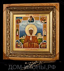 Икона "Святая Блаженная Матрона Московская" со свв: Николай, Иван и сценами жития (Л.С.25*25.АЮ)