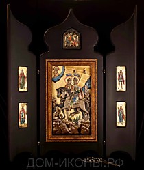 Икона-складень "Свв. Мученики Борис и Глеб" с избр.св. и Троицей в навершии (М.З.27*49.ПА.КО)