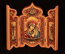 Икона-складень Пресвятой Богородицы "Казанская" со св: Петр, Феврония и Спасом Нерук. (М.З.Ю.СТ.КО)