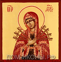 Икона Пресвятой Богородицы "Семистрельная (Умягчение злых сердец)" (Л.С.8*8.Из)