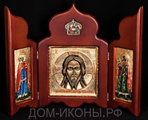 Икона-складень "Спас Нерукотворенный" с избр. святыми и Троицей в навершии (М.З.КО.НЕ)