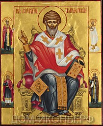 Икона "Св. Пр. Епископ Спиридон Тримифунский" со свв: Сергий, Иоанн, Николай, Ангел (Л.С.17*21.иЗ)