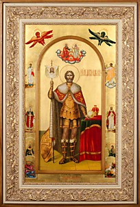 Икона "Св. Благоверный Князь Александр Невский" с навершием и избр.св. (Л.С.26*53.иЗ)