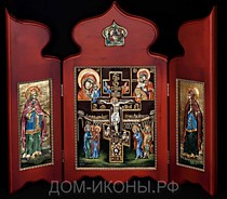Икона-складень "Св. Распятие" с избр. святыми и Троицей в навершии (Б+З.М+З.оД.КО)